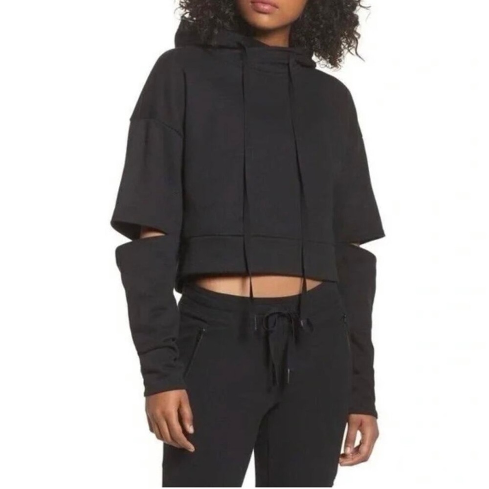 ALO Yoga Black Cropped Cutout Hoodie